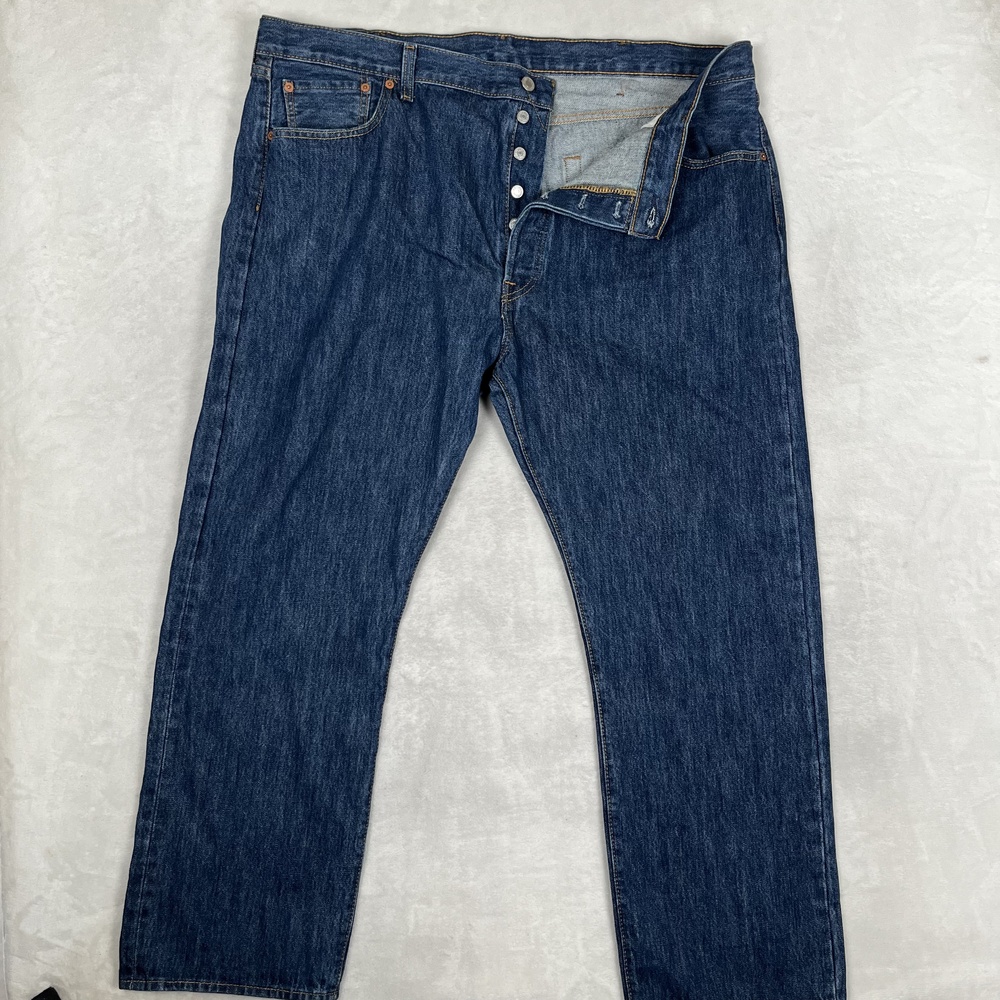 Levi's 501 Jeans Mens 44x30 Blue Straight Button Fly Denim Med Wash